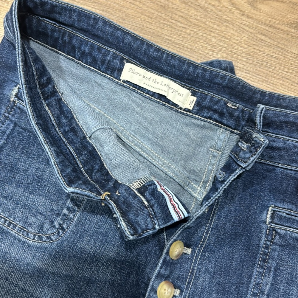 Pilcro And Letterpress Anthropologie Button Fly Jeans SZ 32 High Rise Slim Crop - Picture 2 of 4